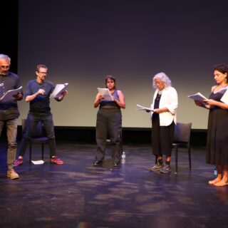 Burning House. Elizabeth Slattery, Ricardo Rusch, Matt O Connor, Phoebe Grainer, Aunty Rox McDonald, Kamarra Bell Wykes, PJ Rosas. PHOTO CREDIT: MEREDITH REHBURG
